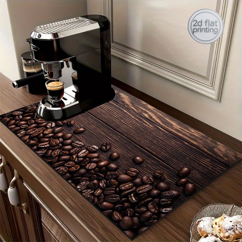 Bar Mat Rubber - 1pc Cutlery Drying Mat, Coffee Pattern