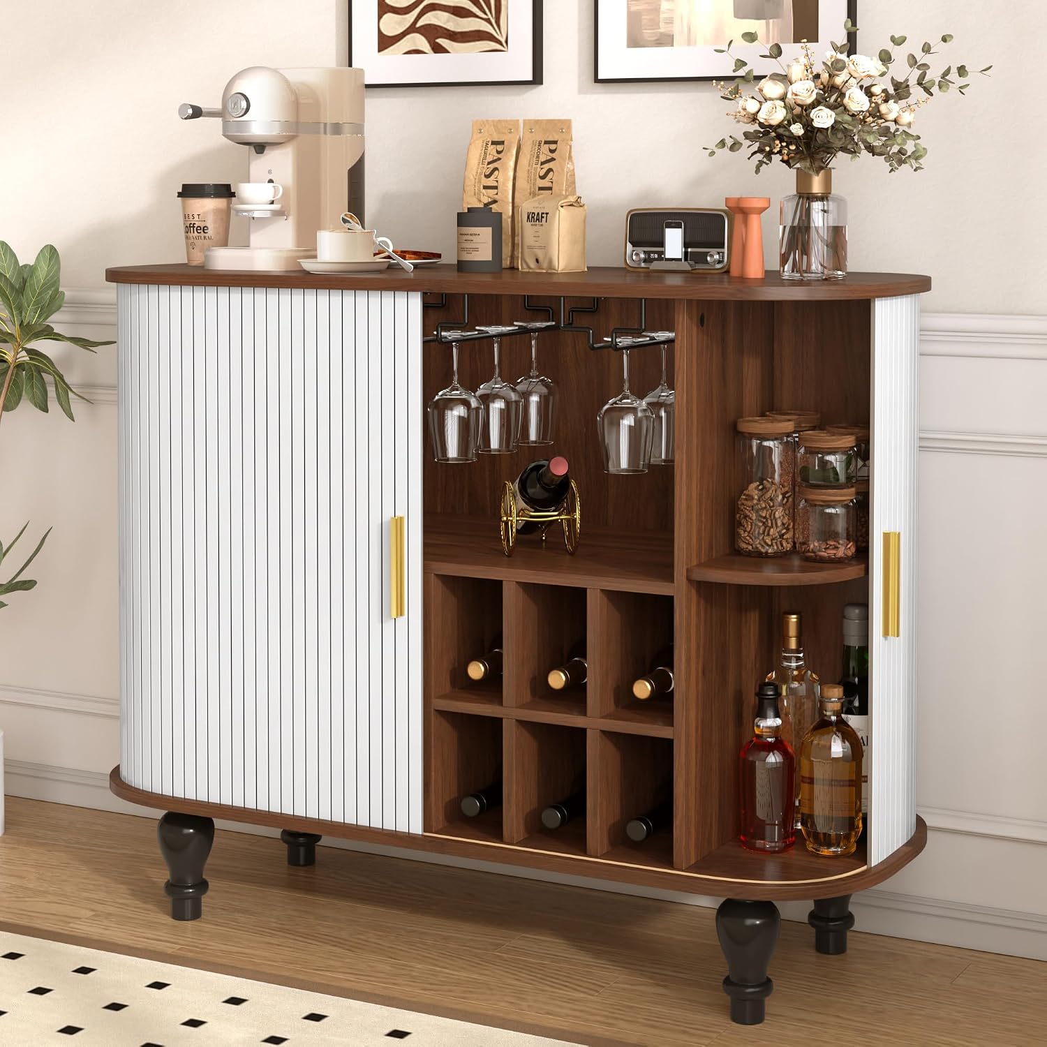 White Bar Cabinet with 6 Wine  - огляд і ціна Home Bar And Cabinet