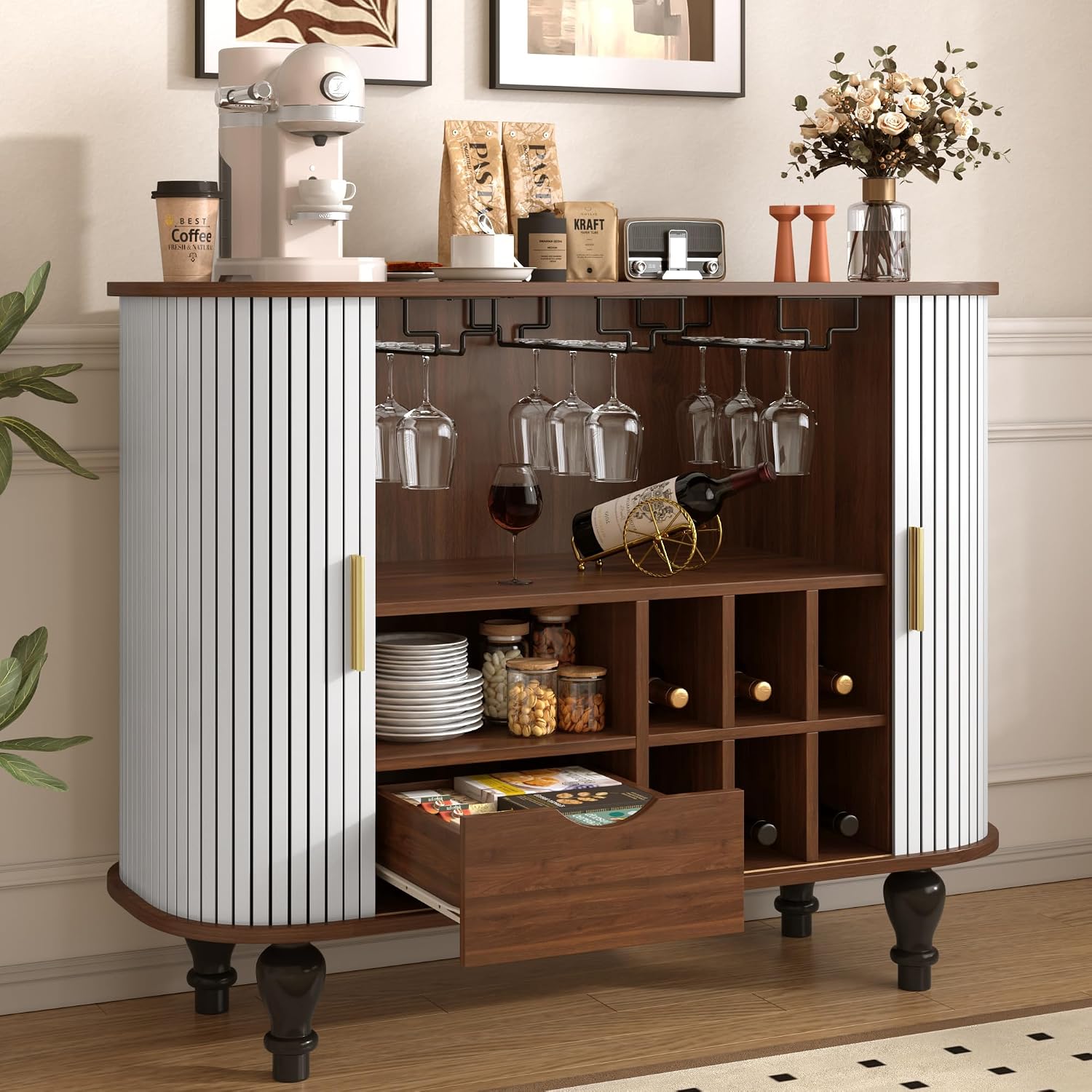 White Bar Cabinet with 6 Wine  - огляд і ціна Home Bar And Cabinet