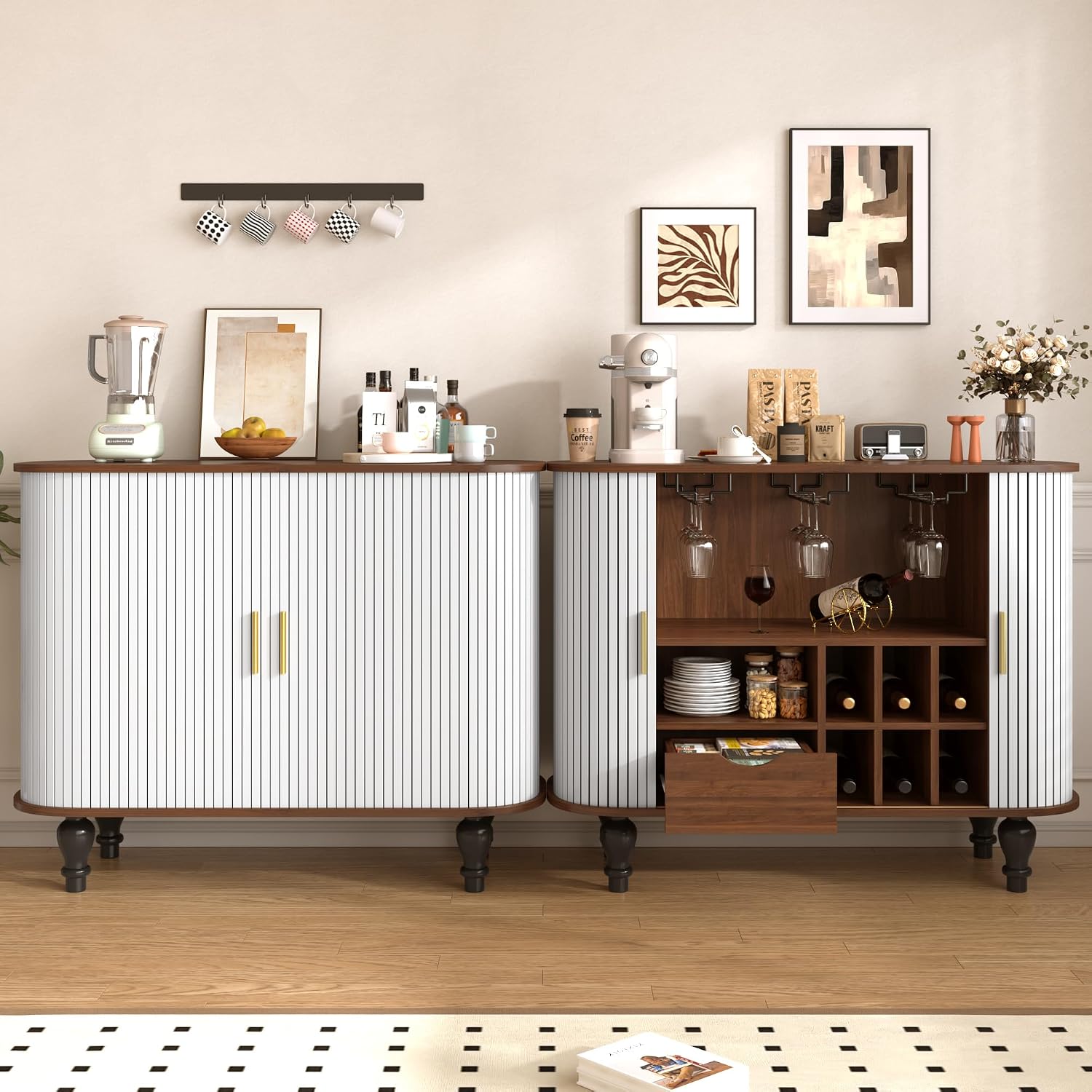 White Bar Cabinet with 6 Wine  - огляд і ціна Home Bar And Cabinet
