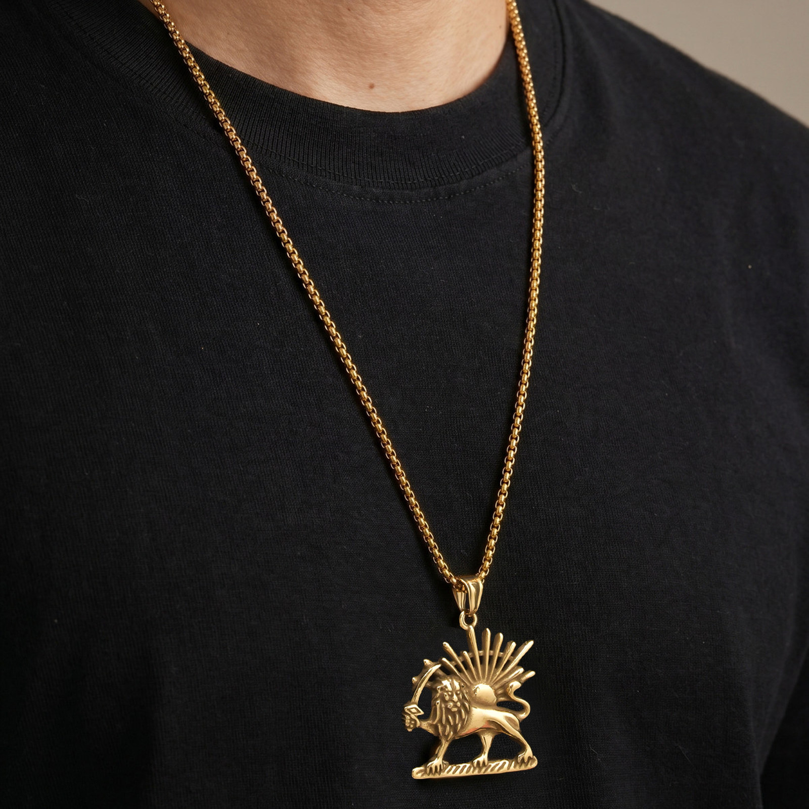 Vnox Lion Sun Pendant Necklace - огляд і ціна Bar Cart Gold