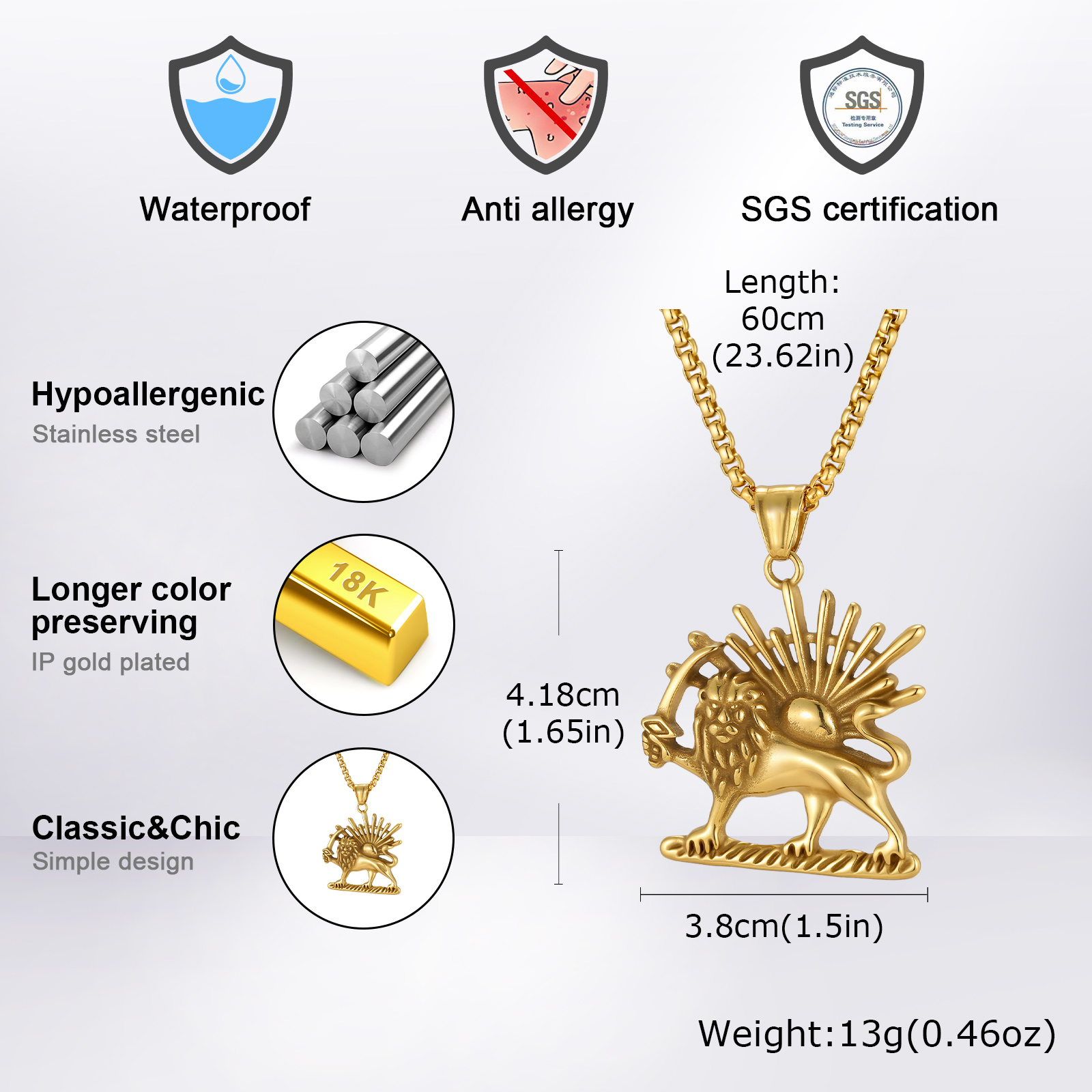 Vnox Lion Sun Pendant Necklace - огляд і ціна Bar Cart Gold