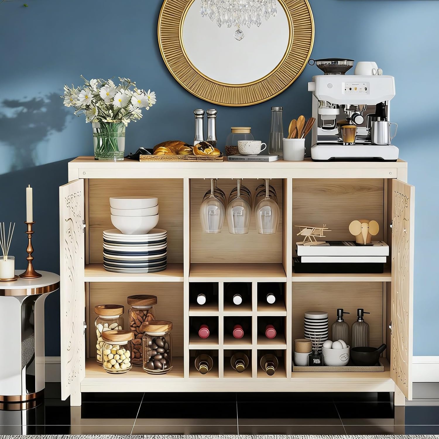 Wood Bar Cabinet with Adjustab - огляд і ціна Home Bar And Cabinet