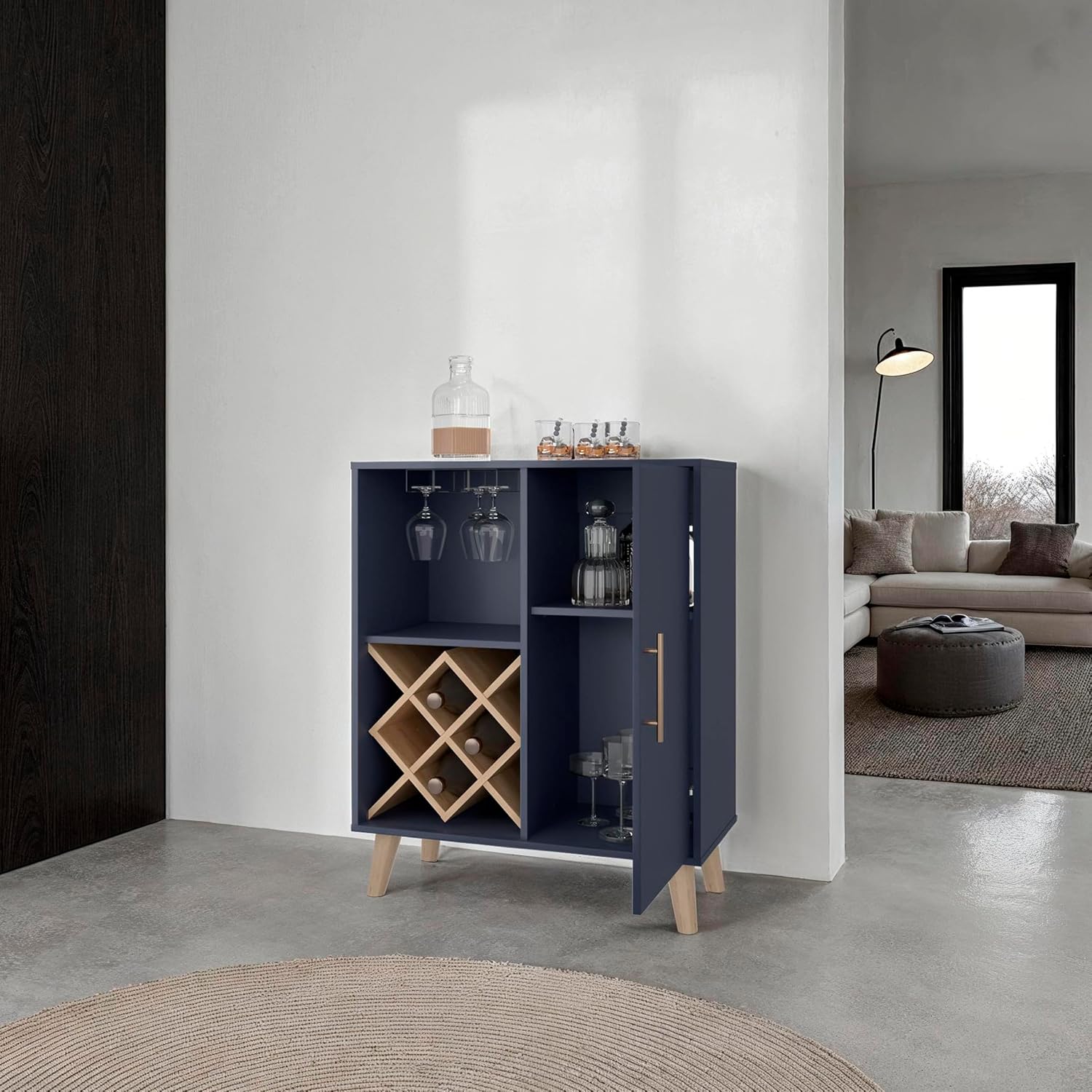 Oak Blue Bar Cabinet 4 Shelves - огляд і ціна Home Bar And Cabinet